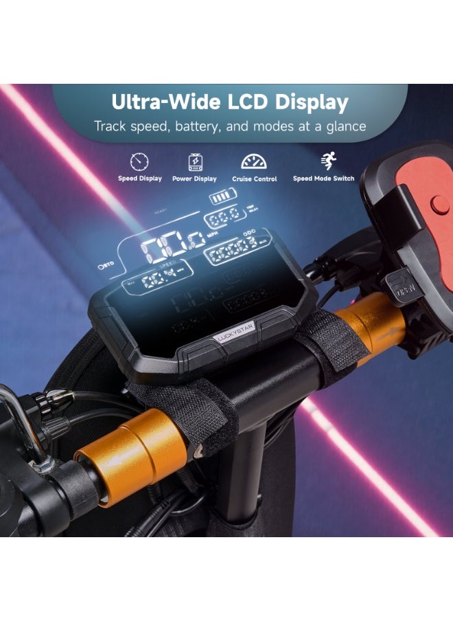 Crony - V10+ LED Electric Scooter for Adults, 1500W High-Speed Brushless Motor, 48V/12AH Battery, 68KM/H Max Speed, 45KM Range, Foldable Off-Road E-Scooter with Dual Suspension, Disc Brakes, Bluetooth Speaker, LCD Display, LED Lights, Rear-View Mirror, Aluminum Frame, Heavy Duty Urban Commuter Scooter, Portable and Smart App-Connected Mobility Solution - Image 1