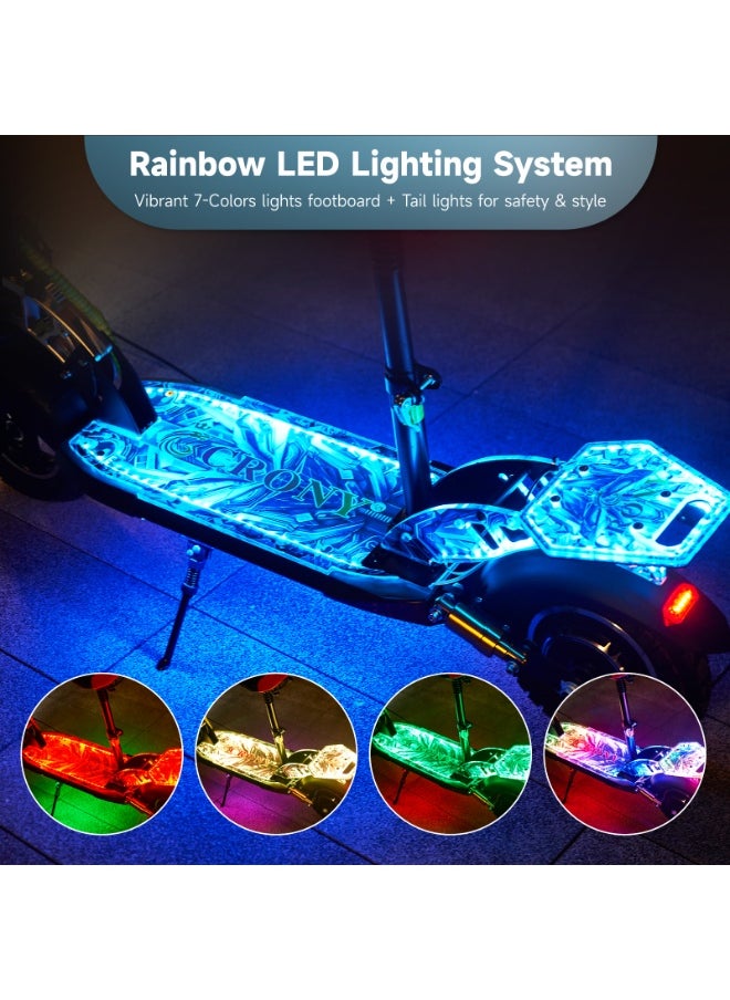 Crony - V10+ LED Electric Scooter for Adults, 1500W High-Speed Brushless Motor, 48V/12AH Battery, 68KM/H Max Speed, 45KM Range, Foldable Off-Road E-Scooter with Dual Suspension, Disc Brakes, Bluetooth Speaker, LCD Display, LED Lights, Rear-View Mirror, Aluminum Frame, Heavy Duty Urban Commuter Scooter, Portable and Smart App-Connected Mobility Solution - Image 1