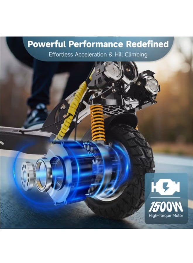 Crony V10+ LED Electric Scooter for Adults, 1500W High-Speed Brushless Motor, 48V/12AH Battery, 68KM/H Max Speed, 45KM Range, Foldable Off-Road E-Scooter with Dual Suspension, Disc Brakes, Bluetooth Speaker, LCD Display, LED Lights, Rear-View Mirror, Aluminum Frame, Heavy Duty Urban Commuter Scooter, Portable and Smart App-Connected Mobility Solution - Image 2