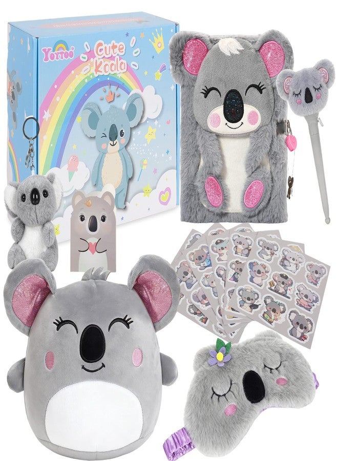 YOYTOO Koala Gifts for Girls, Kids Koala Plush Toys Set with Pillow, Secret Diary, Ballpoint Pen, Stickers, Birthday Gifts for Little Girls Age 5 6 7 8 9 10-12 Years Old - Image 1