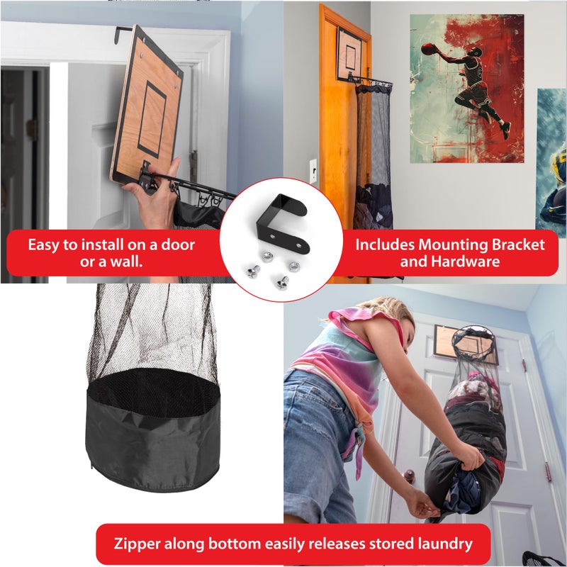 Fury Strike Wooden Basketball Hamper – Basketball Hoop Laundry Basket Over the Door – Basketball Room Decor - Image 3