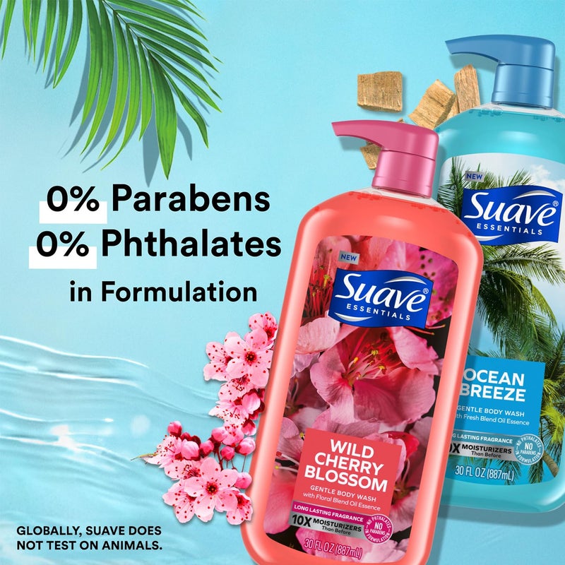 Suave Body Wash Variety Bundle â€“ Ocean Breeze 2-Pack & Wild Cherry Blossom, Gentle & Moisturizing Body Washes with Vitamin E, 30 Oz Ea (3 Piece Set) - Image 4