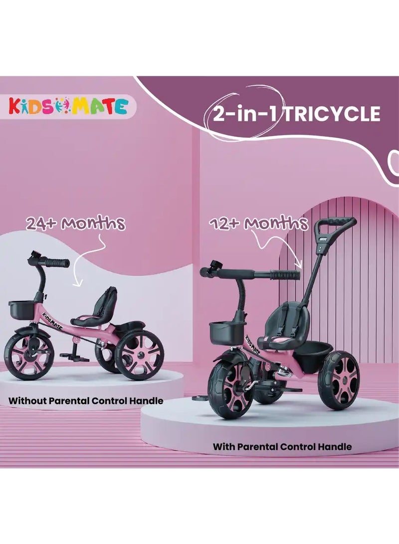 kidmate Kidsmate Junior Tricycle for Kids with Parental Control | Cycle for Kids 1-4 Years | Pink - Image 2