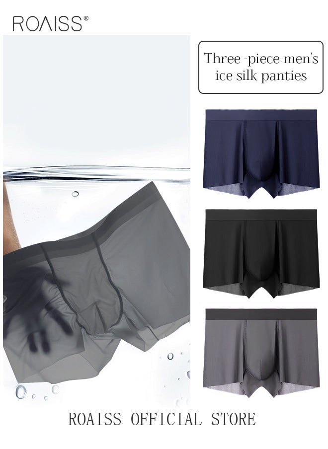 3 Pack of Briefs Ice Silk Refreshing Silky Lightweight Breathable Seamless Youth for Men Summer