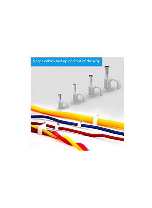 HI PLASST PINS N PLUGS HiPLASST 8mm100pcs Wire Fastener Circle Cable Clips with Metal Nails for Cable Management Cord Organizer round wire clamps for Hanging Cables Fitting on wall White Pack of 100 8 mm  - Image 5