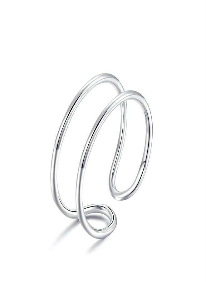 LEMON GRASS Sterling Silver Simple Band Ring Open Ring Ajustable Wide Band Line Rings - Image 1