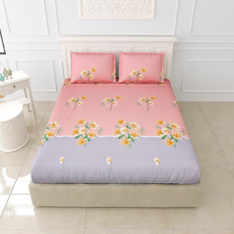 EasyGoods Super Soft Twilight Floral Bedsheet Bedsheet for Double Bed King Size Double Bedsheet with 2 Pillow Covers Premium Printed Flat Bed Sheet 106x107 inchPink - Image 2