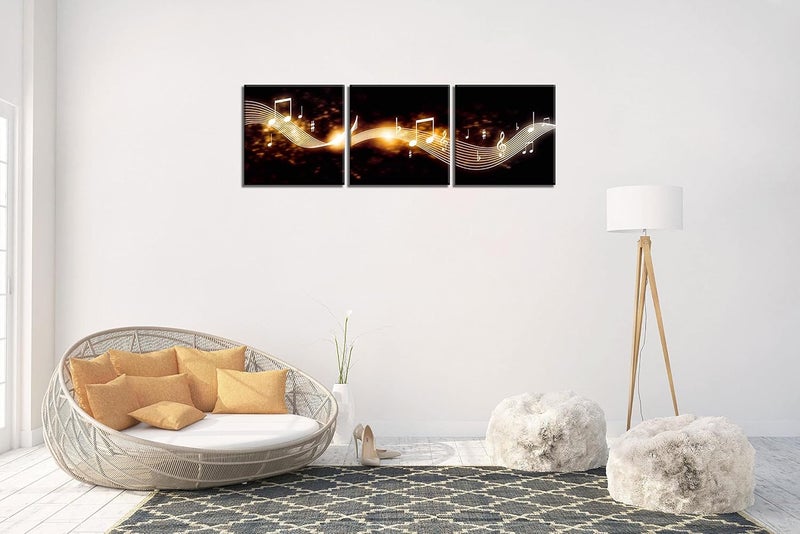 NAN Wind Music Art Print Canvas Music Notes Wall Decor Black and Gold Music Poster for Classroom or Music Room Wall Art Decor (12X12inchx3, music 7) - Image 4