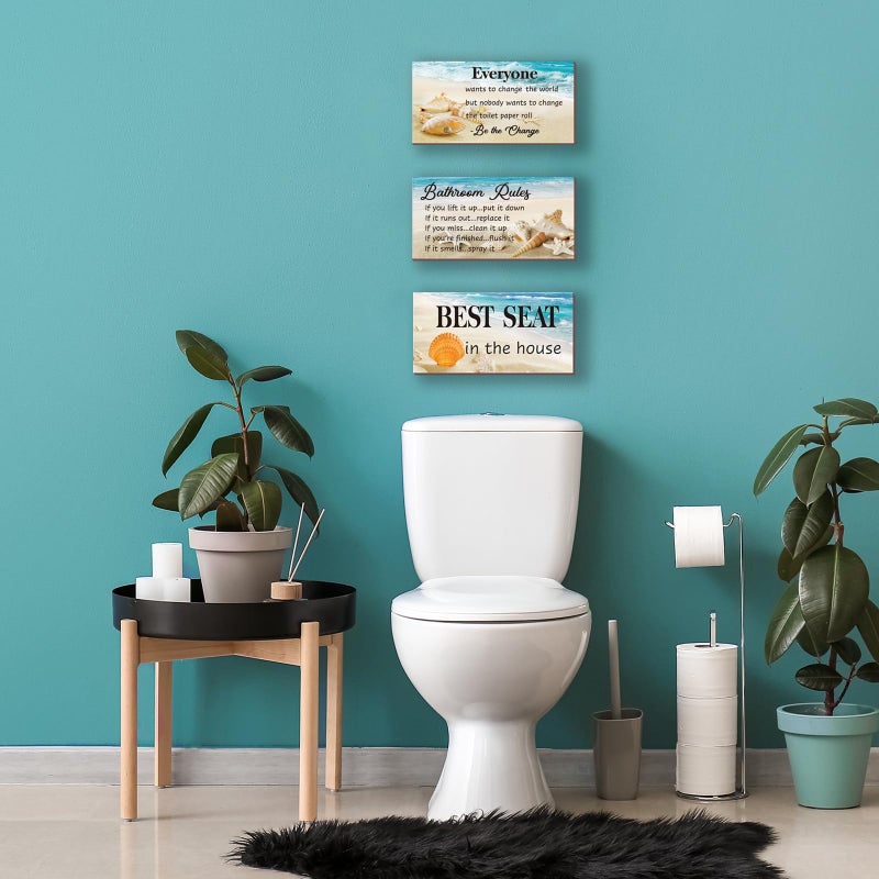 ZINYAZHE 3-Piece Bathroom Rules Wall Art - Funny Ocean Beach Rules Signs - Best Seat in The House - Toilet Wall Decor (10x5 inch) - Image 2
