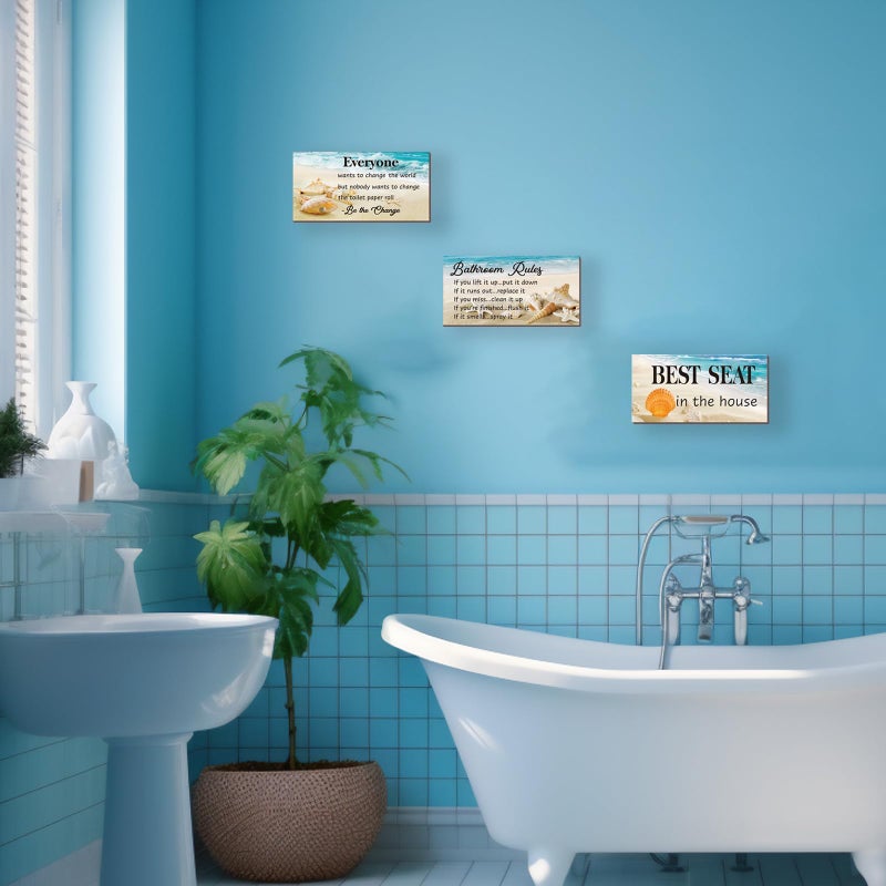 ZINYAZHE 3-Piece Bathroom Rules Wall Art - Funny Ocean Beach Rules Signs - Best Seat in The House - Toilet Wall Decor (10x5 inch) - Image 5