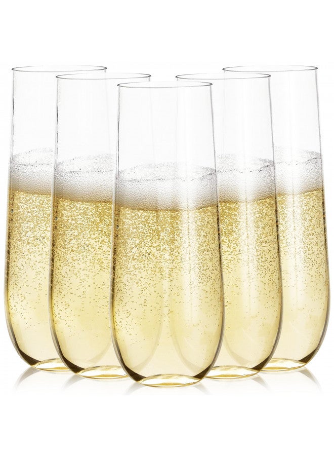 Prestee 24-Pack Stemless Plastic Champagne Flutes - 9 oz Clear Disposable Glasses for Wine, Cocktails, Mimosas - Champagne Flutes Plastic for Parties and Celebrations - Image 1