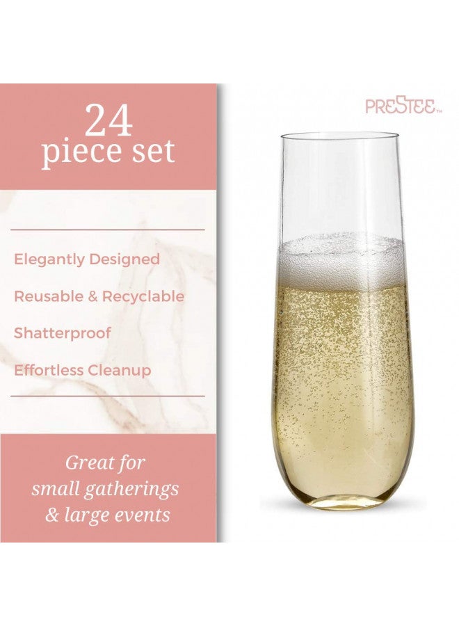 Prestee 24-Pack Stemless Plastic Champagne Flutes - 9 oz Clear Disposable Glasses for Wine, Cocktails, Mimosas - Champagne Flutes Plastic for Parties and Celebrations - Image 2