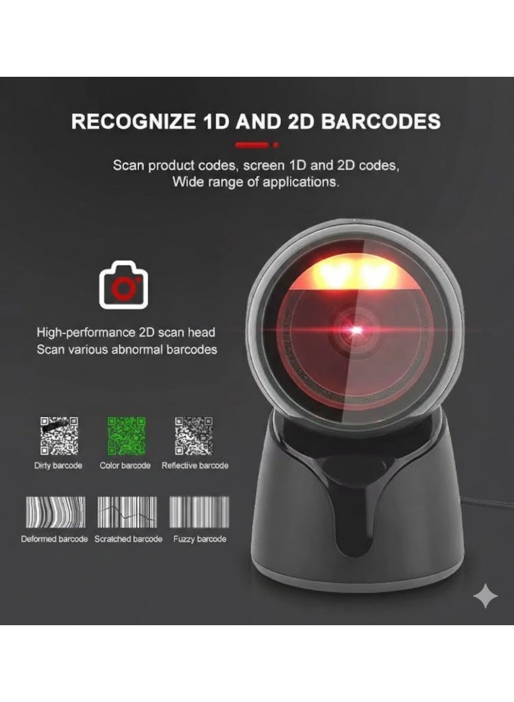 Desktop 2D Barcode Scanner - High-Speed Hands-Free QR & 1D Code Reader - Professional Wired Scanner for Retail, Pharmacies and Supermarkets. - Image 2