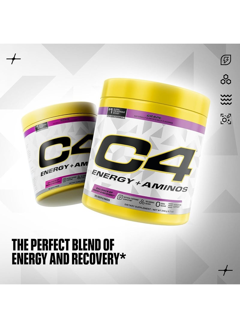 سيلوكور C4 إنرجي + أحماض أمينية، مسحوق مشروب طاقة مع أحماض أمينية، دعم طاقة قبل التمرين وفي أي وقت، بنكهة العنب - 30 حصة - Image 2