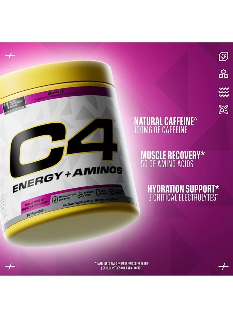 سيلوكور C4 إنرجي + أحماض أمينية، مسحوق مشروب طاقة مع أحماض أمينية، دعم طاقة قبل التمرين وفي أي وقت، بنكهة العنب - 30 حصة - Image 3