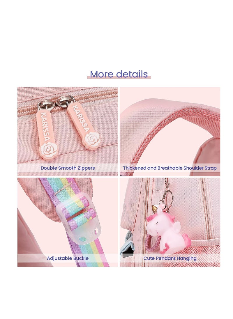 SYOSI - Backpack for Girls, Wide Open Elementary Primary Middle School Bags with Many Compartments, Safety Reflective Strip, Waterproof, Large Capacity, for Kids, Teens, Pink - Image 1