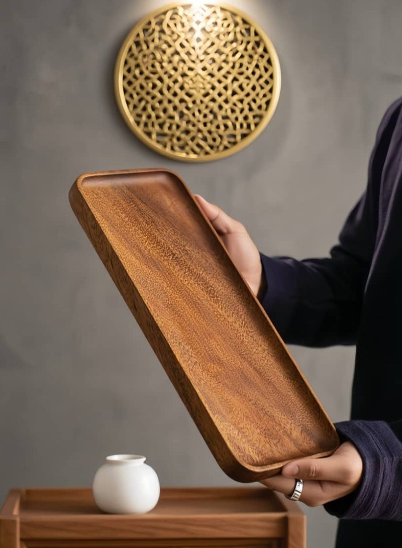NayZaan Walnut Coffee Wood Serving Tray, Bedside Tea & Breakfast Tray, Classic Wooden Decorative Tray, Appetizer & Dessert Plate, Kitchen Cheese Board, Rectangular Snack & Dessert Tray, Brown Rectangular (30x12x2cm) - Image 1