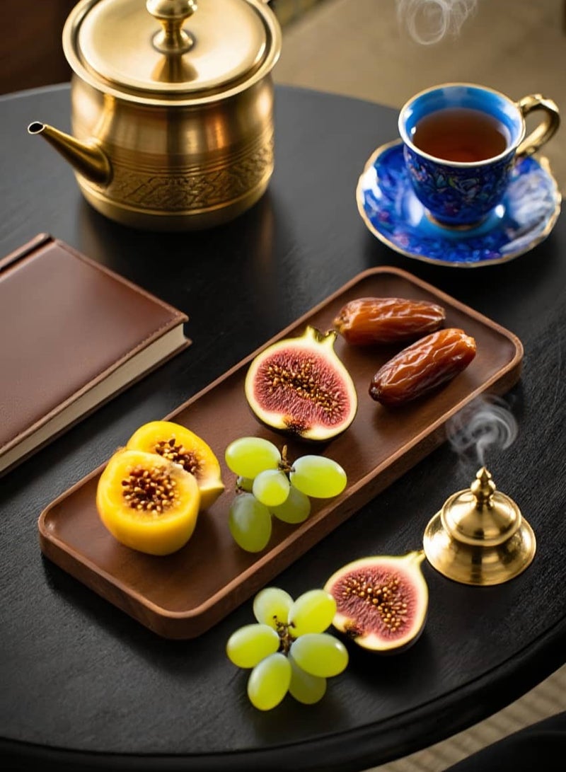 NayZaan Walnut Coffee Wood Serving Tray, Bedside Tea & Breakfast Tray, Classic Wooden Decorative Tray, Appetizer & Dessert Plate, Kitchen Cheese Board, Rectangular Snack & Dessert Tray, Brown Rectangular (30x12x2cm) - Image 2