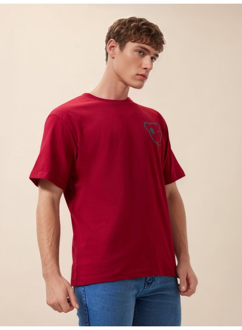 STATUS QUO Oversized Maroon T-shirt with Back Typography Print - Image 4
