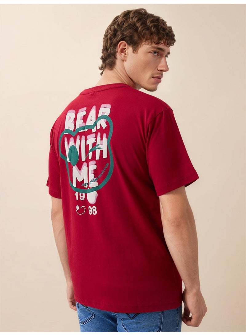 STATUS QUO Oversized Maroon T-shirt with Back Typography Print - Image 1