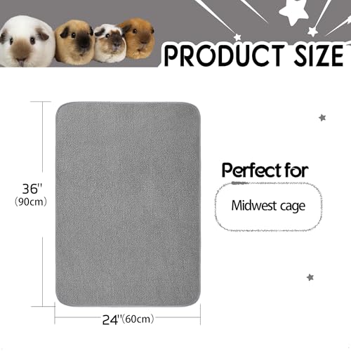 GINIDEAR Guinea Pig Cage Liner, 2 Pack - Washable, Reusable, Leakproof Fleece Bedding Pads for Small Animals with Anti-Slip Bottom - for Midwest Cage/24''X36'' Area, Gray - Image 3