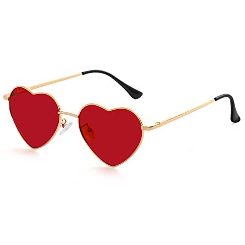 Kursan Polarized Heart Sunglasses for Women Metal Frame Fashion Lovely Style Sun Glasses UV400 Protection (Gold/Red) - Image 1