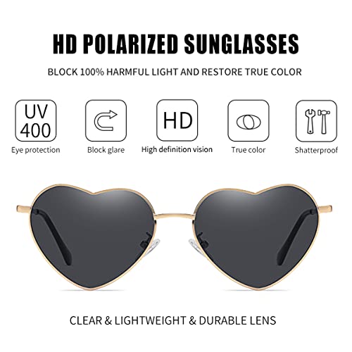 Kursan Polarized Heart Sunglasses for Women Metal Frame Fashion Lovely Style Sun Glasses UV400 Protection (Gold/Red) - Image 2