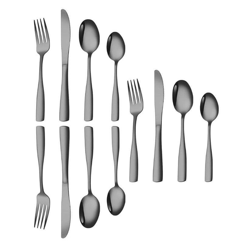 Sugalsu Knife Forks and Spoons Stainless Steel Smooth Edge Mirror Polished Cutlery Set Durable Home Tableware Set Include Fork Knife Spoon Dishwasher Safe Set of 312Pcs Black - Image 1