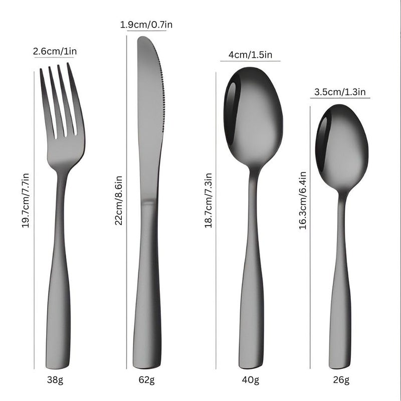 Sugalsu Knife Forks and Spoons Stainless Steel Smooth Edge Mirror Polished Cutlery Set Durable Home Tableware Set Include Fork Knife Spoon Dishwasher Safe Set of 312Pcs Black - Image 2