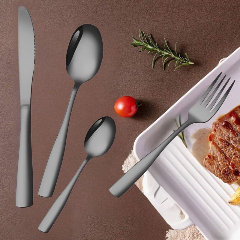 Sugalsu Knife Forks and Spoons Stainless Steel Smooth Edge Mirror Polished Cutlery Set Durable Home Tableware Set Include Fork Knife Spoon Dishwasher Safe Set of 312Pcs Black - Image 5