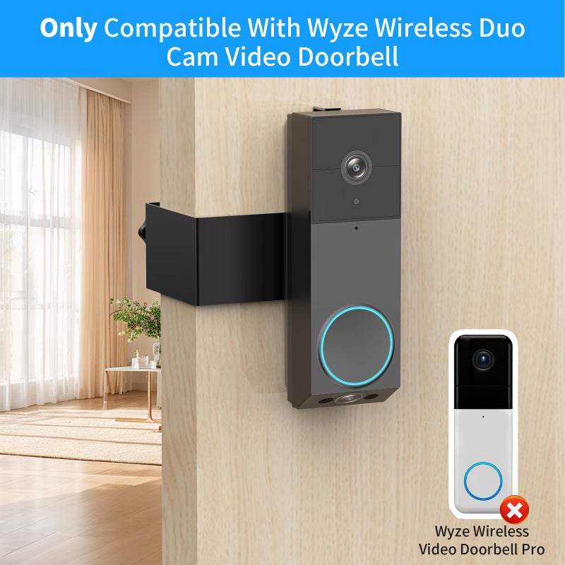 PEF Anti-Theft Door Mount for Wyze Duo Cam Doorbell Only, No-Drill Wyze Doorbell Camera Mount, Metal Adjustable Door Bell Kits for Home Rentals Room Black - Image 2