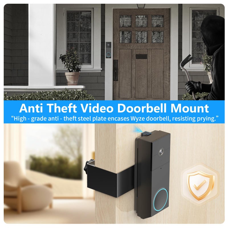 PEF Anti-Theft Door Mount for Wyze Duo Cam Doorbell Only, No-Drill Wyze Doorbell Camera Mount, Metal Adjustable Door Bell Kits for Home Rentals Room Black - Image 3