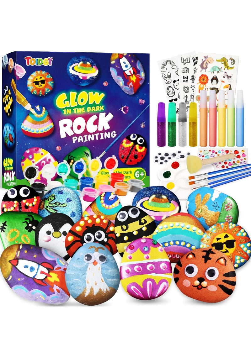 Mordely Rock Painting Kit for Kids - Glow in The Dark, Arts and Crafts Gift for Boys Girls Ages 4-12, Craft Kits Art Supplies for Kids Activities, Creative Art Toys Age 4, 5, 6, 7, 8, 9, 10, 11, 12 - Image 1