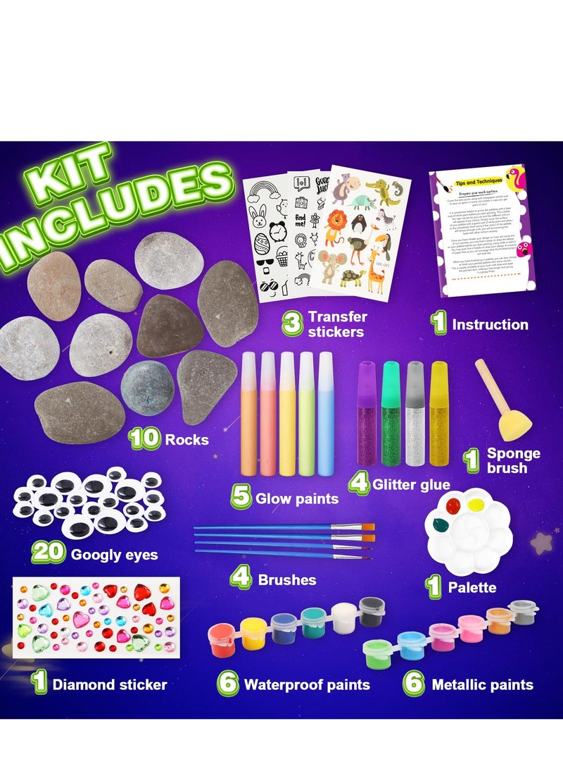 Mordely Rock Painting Kit for Kids - Glow in The Dark, Arts and Crafts Gift for Boys Girls Ages 4-12, Craft Kits Art Supplies for Kids Activities, Creative Art Toys Age 4, 5, 6, 7, 8, 9, 10, 11, 12 - Image 3