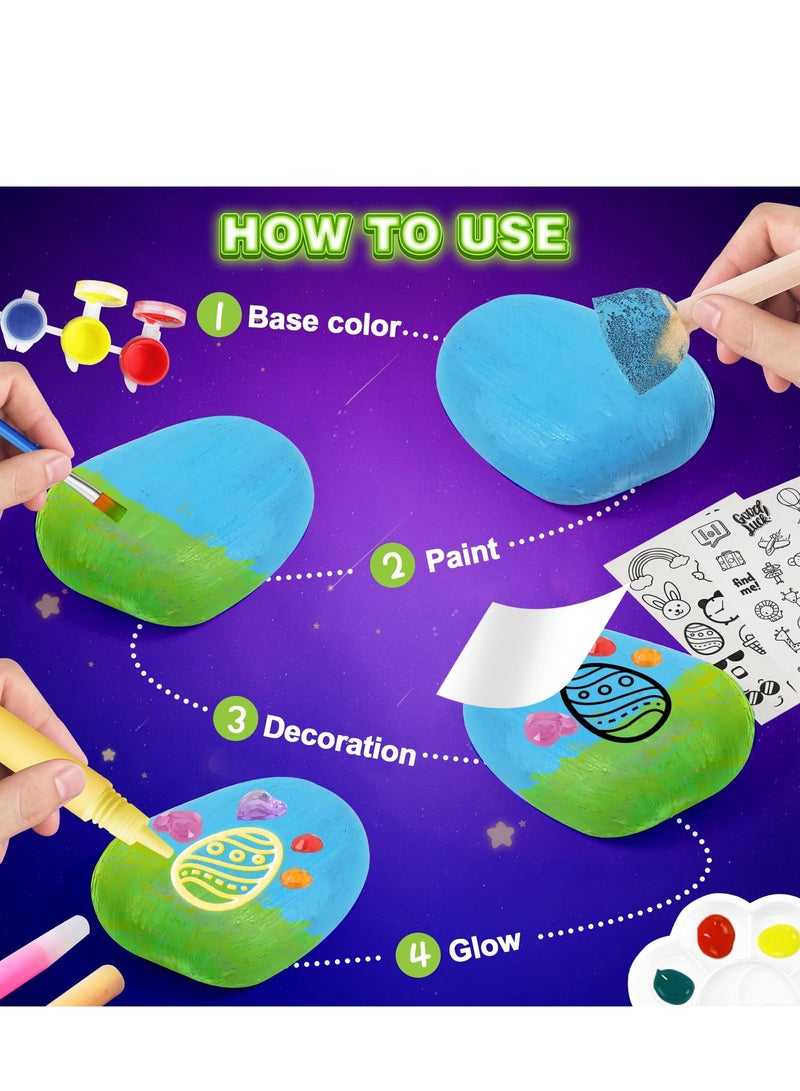 Mordely Rock Painting Kit for Kids - Glow in The Dark, Arts and Crafts Gift for Boys Girls Ages 4-12, Craft Kits Art Supplies for Kids Activities, Creative Art Toys Age 4, 5, 6, 7, 8, 9, 10, 11, 12 - Image 4