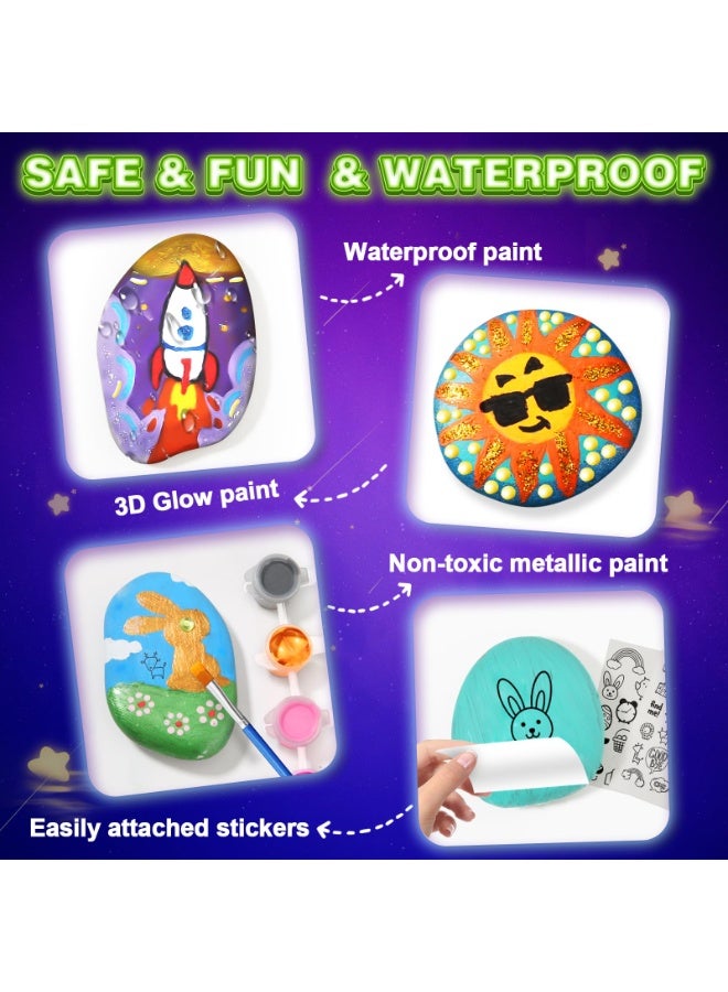 Mordely Rock Painting Kit for Kids - Glow in The Dark, Arts and Crafts Gift for Boys Girls Ages 4-12, Craft Kits Art Supplies for Kids Activities, Creative Art Toys Age 4, 5, 6, 7, 8, 9, 10, 11, 12 - Image 5