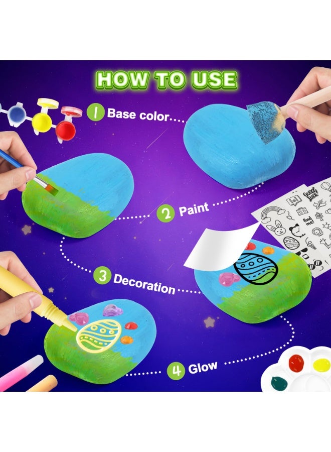 Mordely Rock Painting Kit for Kids - Glow in The Dark, Arts and Crafts Gift for Boys Girls Ages 4-12, Craft Kits Art Supplies for Kids Activities, Creative Art Toys Age 4, 5, 6, 7, 8, 9, 10, 11, 12 - Image 4