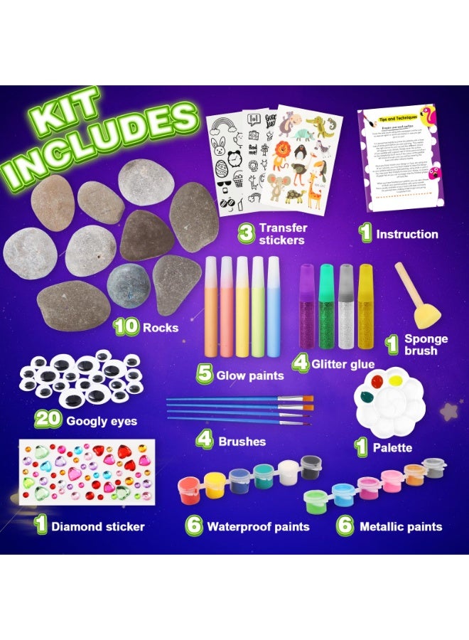 Mordely Rock Painting Kit for Kids - Glow in The Dark, Arts and Crafts Gift for Boys Girls Ages 4-12, Craft Kits Art Supplies for Kids Activities, Creative Art Toys Age 4, 5, 6, 7, 8, 9, 10, 11, 12 - Image 3