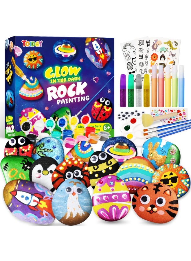 Mordely Rock Painting Kit for Kids - Glow in The Dark, Arts and Crafts Gift for Boys Girls Ages 4-12, Craft Kits Art Supplies for Kids Activities, Creative Art Toys Age 4, 5, 6, 7, 8, 9, 10, 11, 12 - Image 1