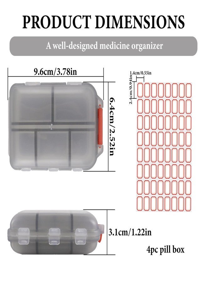Acquwistach 4Pack Travel Pill Organizer with 64 Stickers - 10 Compartments Pill Case, Pill Organizer 2 Times A Day, 20 Days Portable Compartments for Vitamins, Fish Oils, Supplements(Gray - Image 2