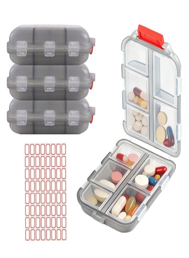 Acquwistach 4Pack Travel Pill Organizer with 64 Stickers - 10 Compartments Pill Case, Pill Organizer 2 Times A Day, 20 Days Portable Compartments for Vitamins, Fish Oils, Supplements(Gray - Image 1