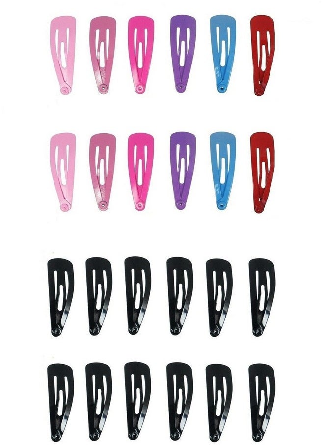 FOK FOK Set of 24 Pcs of 6.5 cm (6 Pairs of Black and 6 Pairs of Random plain color) Premium Metal Triangular Tik Tak Hair Pins or Clips Hair Accessories for Girls and Women  - Image 1