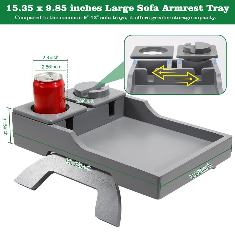 GHKINMAL Couch Cup Holder, 4-in-1 Side Couch Arm Tray with Phone Holder, Sofa Clip on Side Table for Wide Couches Arm, Suitable for Home Drinks/Remote/Snacks-Grey - Image 5