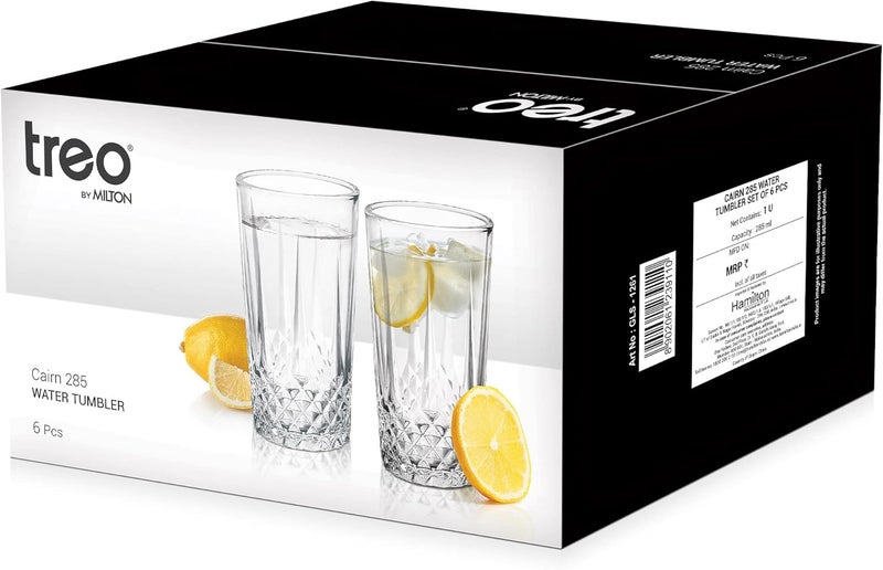 TREO by Milton Cairn 285 Water Glass Tumbler, Set of 6, 285 ml Each, Transparent - Image 5