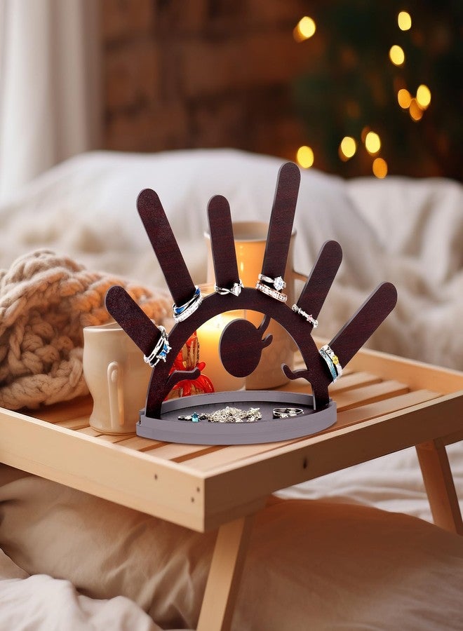 Bnesi Evil Eye Ring Display Stand Wooden Ring Holder for Women Wooden Jewelry Display Cute Evil Eye Home and Room Decoration Wedding Ring Holder Birthday Gift for Her (Rustic) - Image 5
