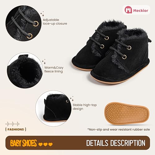 Meckior Baby Booties Newborn Infant Unisex Baby Girls Boys Velvet Rubber Anit-Slip Sole Shoes Toddler Fleece Cozy Winter Warm Prewalker Boots - Image 5