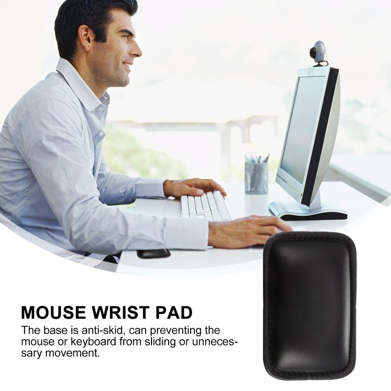 Black Leather Wrist Rest and Elbow Cushion Set for Mouse Keyboard Ergonomic Office Gaming Desk - Image 5