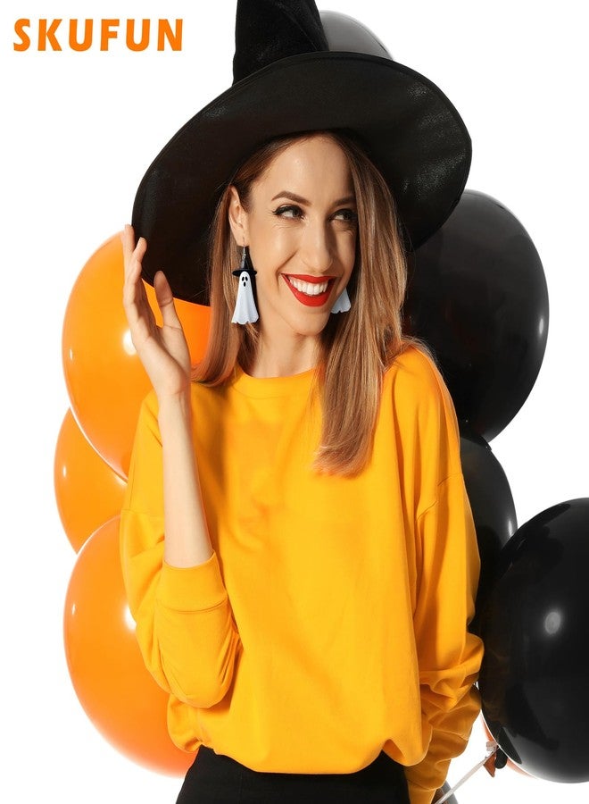 Skyfun Halloween Earrings for Women Cute Acrylic Spooky White Ghost Earrings with Black Witch Hat Funny Earring Dangling Halloween Party Jewelry, Adorable Ghosts - Image 3