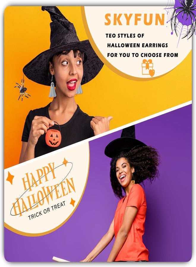 Skyfun Halloween Earrings for Women Cute Acrylic Spooky White Ghost Earrings with Black Witch Hat Funny Earring Dangling Halloween Party Jewelry, Adorable Ghosts - Image 5