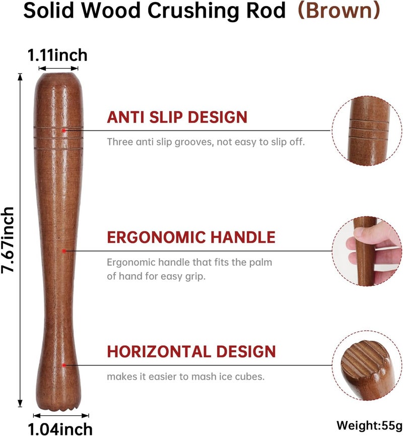 eispap 7.6" Brown Wooden Muddler for Cocktails – Durable Wood Ice Crusher – Stylish Wooden Mojito Muddler Bar Tool – Handy Cocktail Muddler- Perfect Masher Kitchen Tool for Garlic Avocado Herbs and Fruits - Image 2